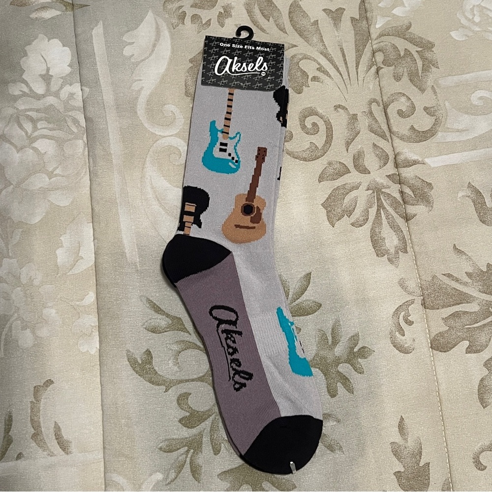 Men's Guitar Design Socks - Gray and Black